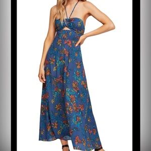 Free People Teal and Navy Floral Dress